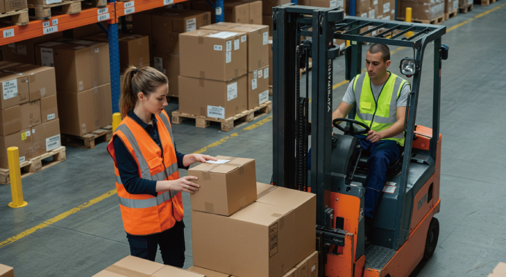 warehouse worker using forklift