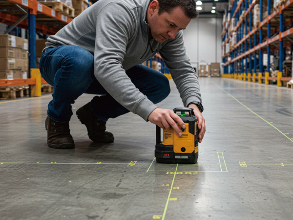 A male tehnical worker is checking the foundation of the warehouse