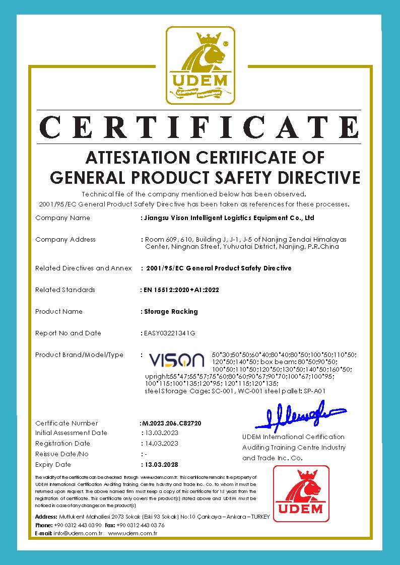 CE Racking Certificate - Quality certification for storage racking systems